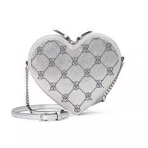 NWT Victoria’s Secrets, Silver rhinestone, heart shaped, cross-body bag.